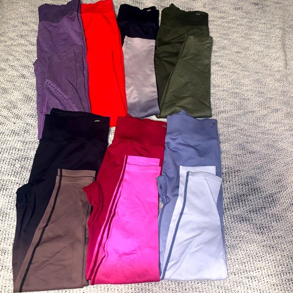 7 PAIR BUNDLE PINK VICTORIA’S SECRET SEAMLESS LEGGINGS IN VARIOUS COLORS -MEDIUM - Picture 1 of 15